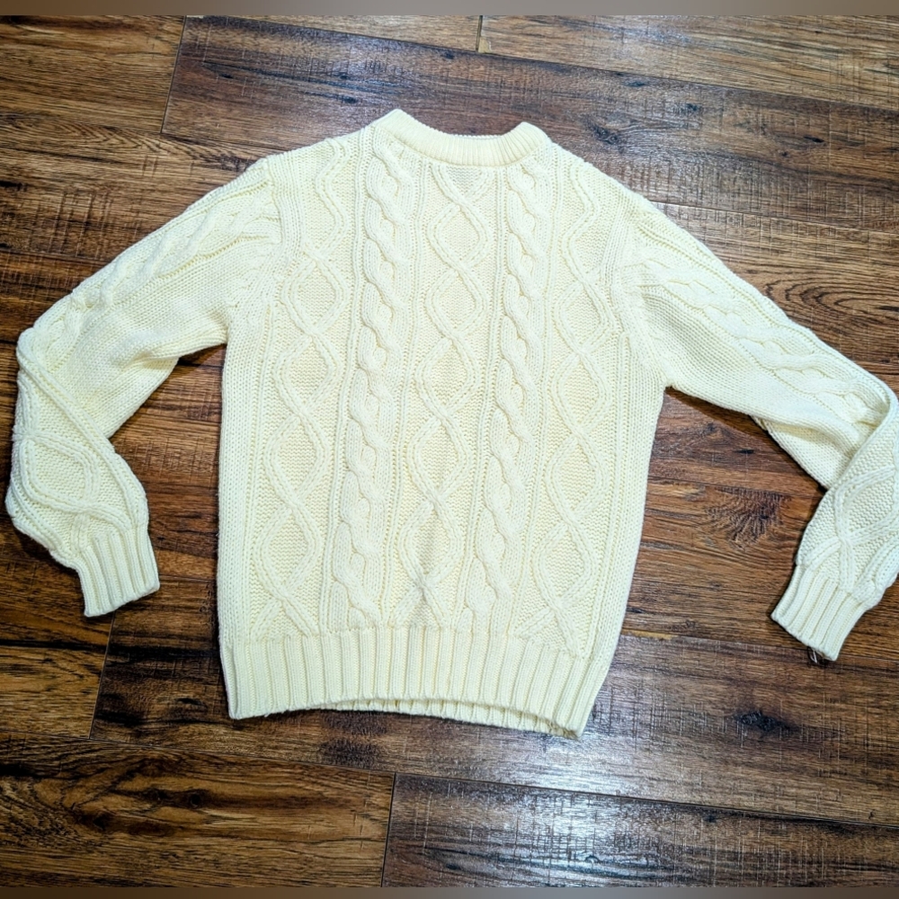 1970s Sears Men Cable knit cream pull over crew neck sweater